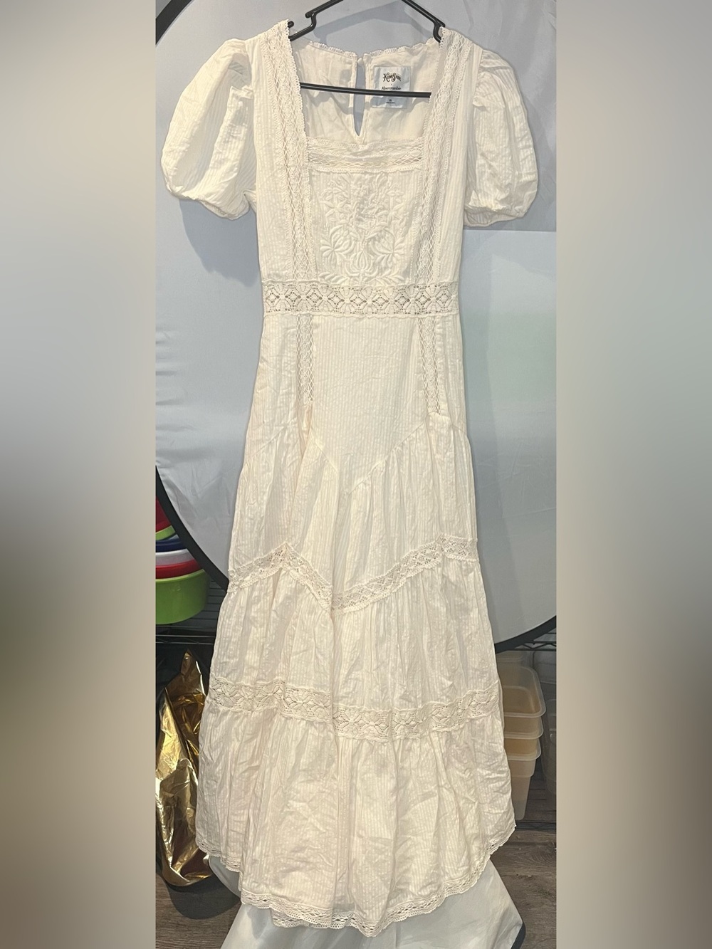 Abercrombie & Fitch Cream Lace-Tiered Maxi Dress